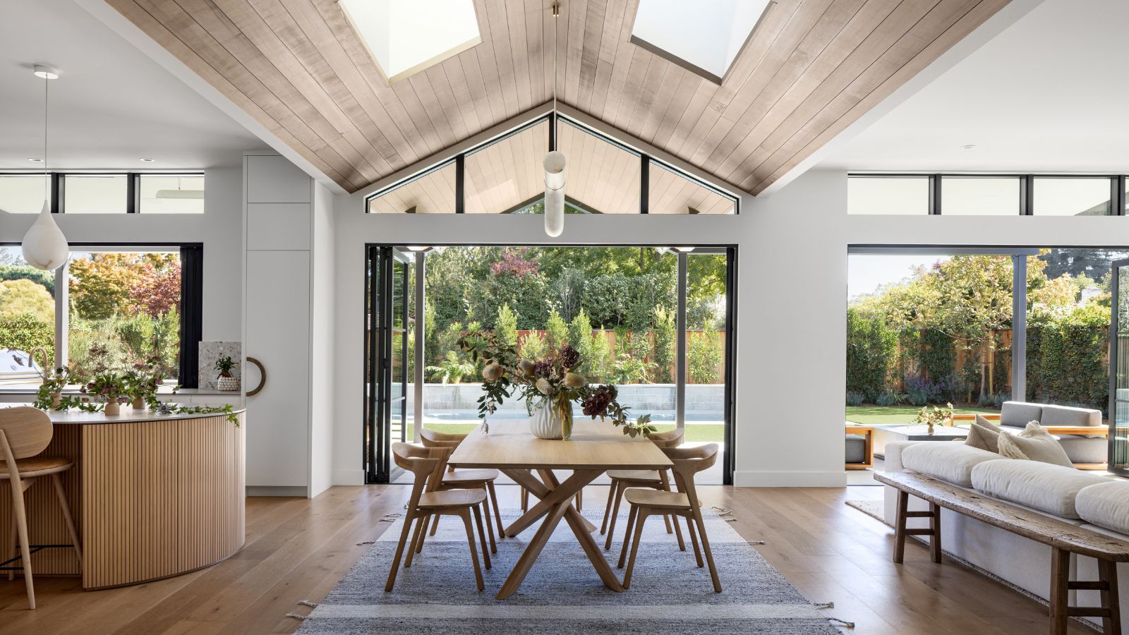 Warm modern California interior with finished wallcovering