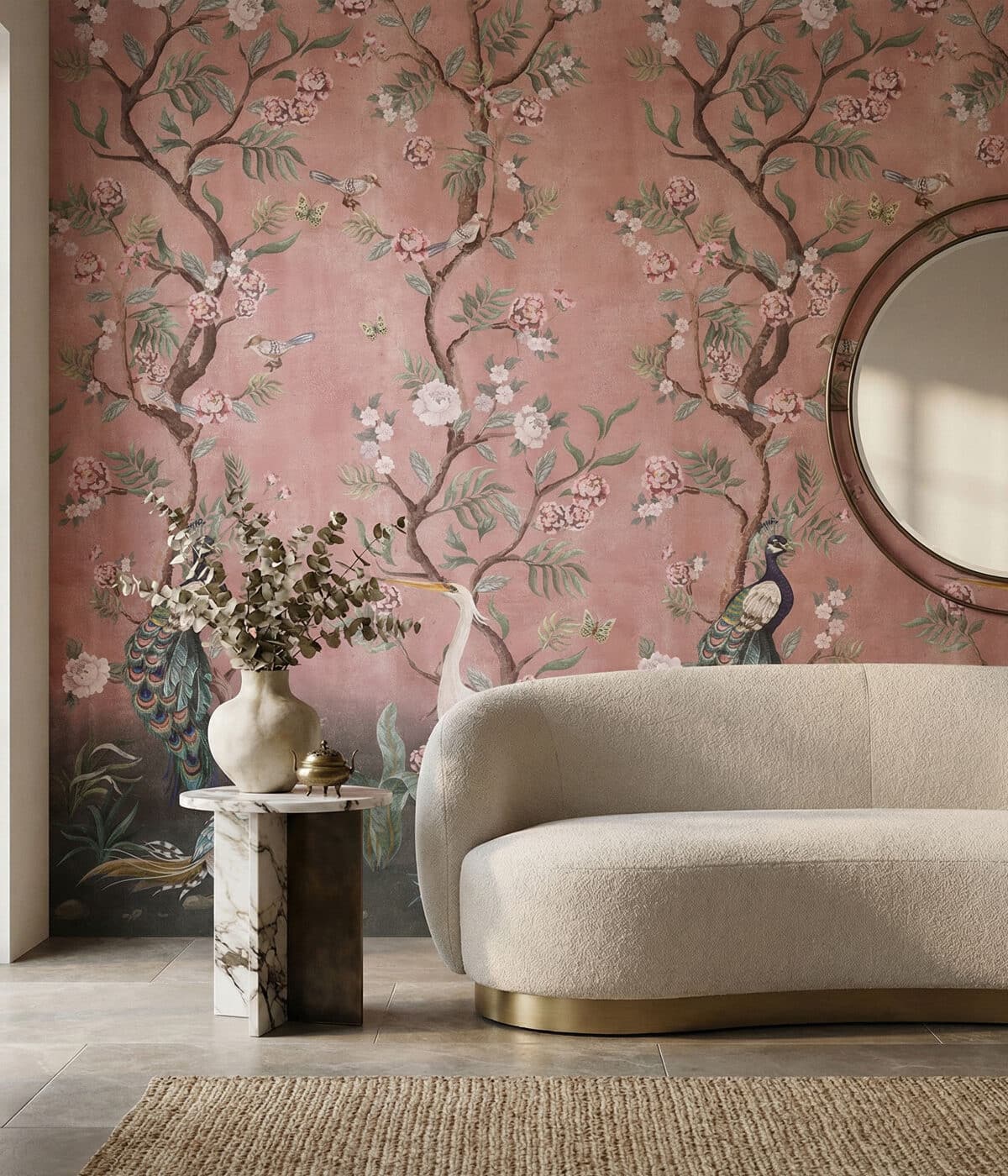 Designer wallpaper in a sophisticated living room